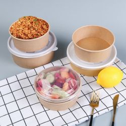 Microwaveable Biodegradable Custom Kraft Ramen Paper Bowl with Lids