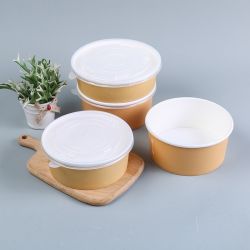 Wholesale 1300ml disposable high quality kraft salad bowl customized logo food grade paper bowl hot soup kraft paper bowl